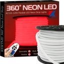 360° Neon Led Type AC 110-120V 360 Degree NEON LED Light Strip, Flexible/Waterproof/Dimmable/Multi-Modes LED Rope Light + Remote for Home/Garden/Building Decor (98.4ft/30m, Red)