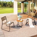 PHI VILLA 3 Pieces Outdoor Wicker Bistro Set for 2, Stackable Rattan Chairs & Acacia Wood Round End Table, Small Teak Conversation Furniture Set for Patio, Deck, Yard, Porch, Balcony
