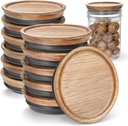 Wooden Storage Lids for Ball/Mason/Kerr Jars, Food Grade Material, Reusable canning lids with Silicone Seal, 100% Fit & Airtight for Jars (12PCS-Wide)