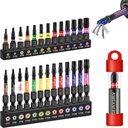 Impact Security Torx Screwdriver Bits Set,26Pcs 1”/2”Magnetic（TT7-TT40）S2 Steel Multi Star Driver Bits and 1Pc Bit Holder with Color Coded Base