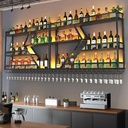 Floating Bar Shelves with LED Light Wall Mounted Wine Glass Holder and Liquor Bottle Display Shelf Metal Wine Storage Racks for Wine Cellar or Kitchen Decor Black/d Color Bar Organizer Sh (Black