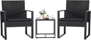 Flamaker 3 Pieces Outdoor Patio Wicker Furniture Set, Modern Rattan Chair Conversation Sets with Coffee Table for Yard and Bistro (Black)