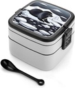 Seals on Ice Bento Box with Spoon, 2-layer Stackable Lunch Box Leak Proof with Invisible Handle, Insulated Food Storage for Office, Picnic & Travel