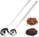 18/8 Stainless Steel Coffee Scoops, Doosu Food-Grade Metal Measuring Spoons with 8.5in Long Handle, Tablespoon Scooper for Coffee Beans, Ground Coffee, Espresso, Protein Powders, Tea (1 & 2 Tbsp)
