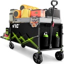VIC Collapsible Folding Wagon Extra Long Extender Wagon Cart,Beach Wagons Cart Heavy Duty Foldable, Utility Grocery Car with Side Pocket for Camping Garden Sports, V1