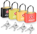 4 Pack TSA Approved Travel Luggage Locks with Keys, Solid Brass Copper Keyed Padlock, ABS Plastic Covered Small Locks for Suitcase, Backpack, Gym Locker, Jewelry Box-by GIVERARE