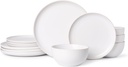 Ceramic Dinnerware Sets-12 Pieces Set, Plates Pasta Bowls Soup Bowls, Modern Stoneware Dishes, Beige