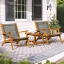 IDZO 3-Piece Wood Patio Bistro Set, FSC-Certified Acacia Wood, Rope Reclining Chairs with Cushions, Supports up to 400 lbs, Compact Design, Ideal for Enhancing Small Outdoor Spaces