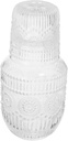 Stylish Embossed Glass Water Bottle Set 600ml Pitcher with 160ml Cup Vintage Floral Design for Home Cold Drinks Juice Iced Tea and Beverages