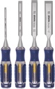 IRWIN Chisel Set, Woodworking, 4-Pack, Extra-Long Strike Cap, Strong & Durable Steel Core (IRHT82507)