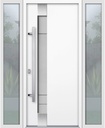 VDOMDOORS Front Exterior Prehung Steel Door/Deux 1713 White Enamel / 2 Side Exterior Black Windows/Stainless Inserts Single Modern Painted-W16+36+16" x H80-Right-hand Inswing