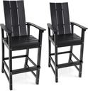 Giantex 52” Tall Adirondack Chair Set of 2, HDPE Outdoor Bar Stool with Ergonomic Backrest, Armrests, Footrest, Fire Pit Chair, All Weather Patio Bistro Chair for Garden, Lawn (Black)
