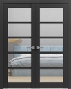 SARTODOORS Quadro 4522 | Double Swing Interior French Doors with Glass, MDF, Prehung, Hardware Included, 72x80, Black, Modern