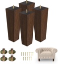Yes4All 8-Inch Square Black Solid Wood Furniture Legs Set of 4, Heavy Duty 800 lbs Capacity, Adjustable Levelers, Replacement Furniture Legs for Couch, Sofa, Dresser, Ottoman, Chair, and Bed
