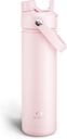 ENCOOL Insulated Water Bottle with Straw Stainless Steel Water Bottle, Leak-Proof, BPA-Free, Double Wall Vacuum Keeps Cold for 24 Hours for Sports, Travel, School (26 oz, Cotton Candy)
