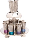 Yair Emanuel Kiddush Fountain set Hammered 8 Cups for Sharing 1 Main Cup Colorful Anodized Aluminum Rings Judaica Gift
