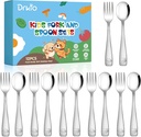 DRKIO Stainless Steel Toddler Utensils Set - 12 Pieces Kids Silverware Set Children Safe Food Grade Small Forks and Spoons Dishwasher Safe Mirror Polished