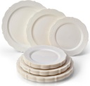 SILVER SPOONS PARTY DISPOSABLE 30 PC DINNERWARE SET | 10 Dinner Plates | 10 Salad Plates | 10 Dessert Plates | Heavyweight Plastic Dishes | Fine China Look | (Vintage Collection - Cream)