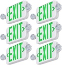 Led Exit Sign Emergency Light Combo Adjustable Two Head,Double Sided and Battery Backup Exit Light,Green Letter Hardwired Emergency Exit Sign,AC 120/277V,UL Listed,Ceiling&Wall Mount (6 Pack)