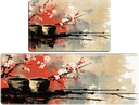Sakura branches and sake cups oil painting imitation traditional japan Kitchen Rugs Sets of 2 Non Slip Washable Kitchen Mats for Floor 2 Piece Kitchen Sink Rug Runner Long Bathroom Rug Sets 2 Piece