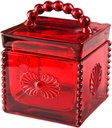 Embossed Square Crystal Glass Candy Jar,Wedding Candy Buffet Jars Home Decoration Colorful Storage Jar With Lid,Red