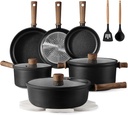 CAROTE Nonstick Pots and Pans, Induction Cookware Set Kitchen Cooking Sets, Non Stick w/Frying Pan (PFOS, PFOA Free), Black, 16pcs