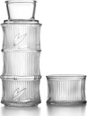 Bedside Water Carafe and Glass Set, Mouthwash Dispenser for Bathroom, 27 Oz Glass Water Bottles with 7 Oz Drinking Cup as Lid, Pitcher for Nightstand, Kitchen, Bamboo Knot Design (Clear)