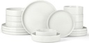 Stoneware Dinnerware Sets for 4 with Pasta Bowl, Onader 16 Piece Plates and Bowls Dish Set, Speckled Kitchen Dishware Dining Ware, Microwave & Dishwasher Safe - Cloud White