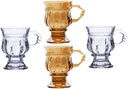 4pcs Elegant Embossed Glass Goblets Vintage Coffee Cups with Handles for Home Restaurant Use Multi-functional Dessert Drinkware Amber Colors