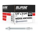 1/4" x 3-1/4" Zinc-Plated Wedge Anchors for Concrete and Cement | Heavy-Duty 1/4 Concrete Anchors (Box of 100)