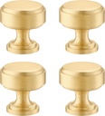 RZDEAL 4-Pack Solid Brass Cabinet Knobs Pulls, Gold Modern Kitchen Hardware,1-Inch Diameter, Brushed Brass Finish, Ideal for Kitchen Cabinets, Drawers, Dressers, Wardrobe