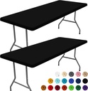 Spandex 6 Foot Rectangle Table Cloth 2 Pack, Elastic Fitted Tablecloths for Picnic, Stretch Washable Patio Table Cover for Outdoor, Camping, Banquet and Parties (Black, 30"x72")