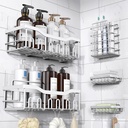 EUDELE 5-Pack Rustproof Stainless Steel Shower Caddy – No Drill Adhesive Bathroom Organizer with Large Capacity, Spacious Shower Shelves for Inside Shower, Kitchen & Home Decor Storage-XL Size