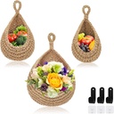 Hanging Fruit Baskets for Kitchen, 3 Pack Boho Hanging Wall Basket with 6 Pcs Strong Hooks, Teardrop Storage Baskets for Fruits, Vegetables, Onion - Decorative Organizing Wall Baskets for Home