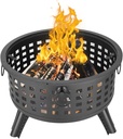 26” Round Lattice Fire Bowl,3 Legs Iron Outdoor Fire Pit for Patio, Backyard, Fireplace Poker,Black