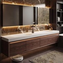 Bathroom Vanity with Sink - Luxury Double Sink Bathroom Vanities, Floating Vanity with Smart Defog Mirror, Multi-Layer Thick Solid Wood Material - Complete Accessories (White, 96")