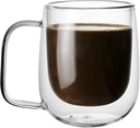 Glass Coffee Mug, 8.5 oz Double Walled Insulated Cup Heat-resistant for Tea Coffee Latte Cappuccino Espresso Iced Tea Dishwasher & Microwave Safe, Set of 1 (Round)