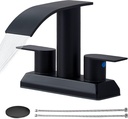 IKEBANA Modern 2 Handle Waterfall Bathroom Faucet, Matte Black, Stainless Steel, Lead-Free, 4 inches Centerset, Includes Pop Up Drain and Supply Hoses