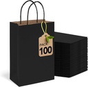 MESHA Black Gift Bags 5.25x3.75x8 Inch Small Kraft Paper Bags with Handles Bulk,100 Pack for Small Business,Wedding Party Favor