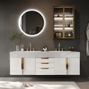 Bathroom Vanity with Sink - Elegant Double Sink Bathroom Vanity Cabinet & LED Defog Mirror, Modern Floating Vanity with Multi-Layer Solid Wood Material, Wall Mounted (White, 60")
