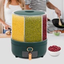 Green+Clear Rice Dispenser, Rotating Dry Food Dispenser PET, PP Kitchen Grain Storage Container with 6 Compartments Holder for Rice and Beans, Homes, Kitchens (Large-type)