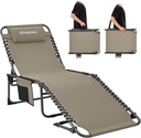 KingCamp Lounge Chair Outdoor, Folding Portable Tanning Chairs Comfy Adjustable 5-Position Lay Flat Foldable Chaise Chaser Lounger with Pillow for Outside Beach Patio Sun bathing Backyard Pool, Beige