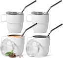 Espresso Cups Set of 4, 4 Ounce Small Coffee Cups, White Demitasse Cups Perfect for Espresso Machine and Coffee Maker, Stackable Vacuum Insulated Expresso Shots Cup for Party Cocktail Coffee, White