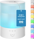 Everlasting Comfort 2.5L Top Fill Humidifiers for Bedroom, 2.5L - Quiet Easy to Fill & Clean, 24HR Runtime, Night Lights, Timer, Ultrasonic Cool Mist Humidifier, Auto Shut-Off, Essential Oil Diffuser
