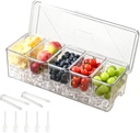 Large Chilled Condiment Caddy,Stackable Chilled Condiment Containers Server with Lids for 5 Removable Compartments (5 Containers, 1 pack)
