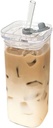 PEKJI Square handleless heat-resistant glass cup home drinking cup transparent tea cup juice mug ice coffee glasses 400ml, With straw