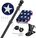 American Flag Pole Kit for House Outside - Black Metal Flagpole 6 FT with Tangle Free Design - 3x5 Embroidered US Flag, Holder Bracket, Ultra Durable Steel for Porch, Tree and More Residential