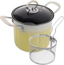 PRETYZOOM Cast Iron Deep Fryer Pot with Oil Drainer Lid and Strainer Basket Nonslip Base and Antiscald Handles Even Heat Cooking Fryer for Fish Shrimp Chicken French Fries Compatible with
