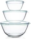 Luvan Glass Mixing Bowls with Lids Set(4.5QT, 2.7QT, 1.1QT)-Large Glass Mixing Bowls, Clear Salad Bowl for Baking, Cooking, Serving, Food Prep, 3PC Nesting Bowls for Kitchen Storage & Dishwasher Safe