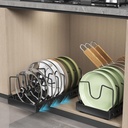 2Pack Black Pot Lid Organizer, Pull-out Pots and Pans Organizer Under Cabinet Pot Lid Holder for Kitchen, Sliding type Pots and Pans Storage, 8 Adjustable Dividers